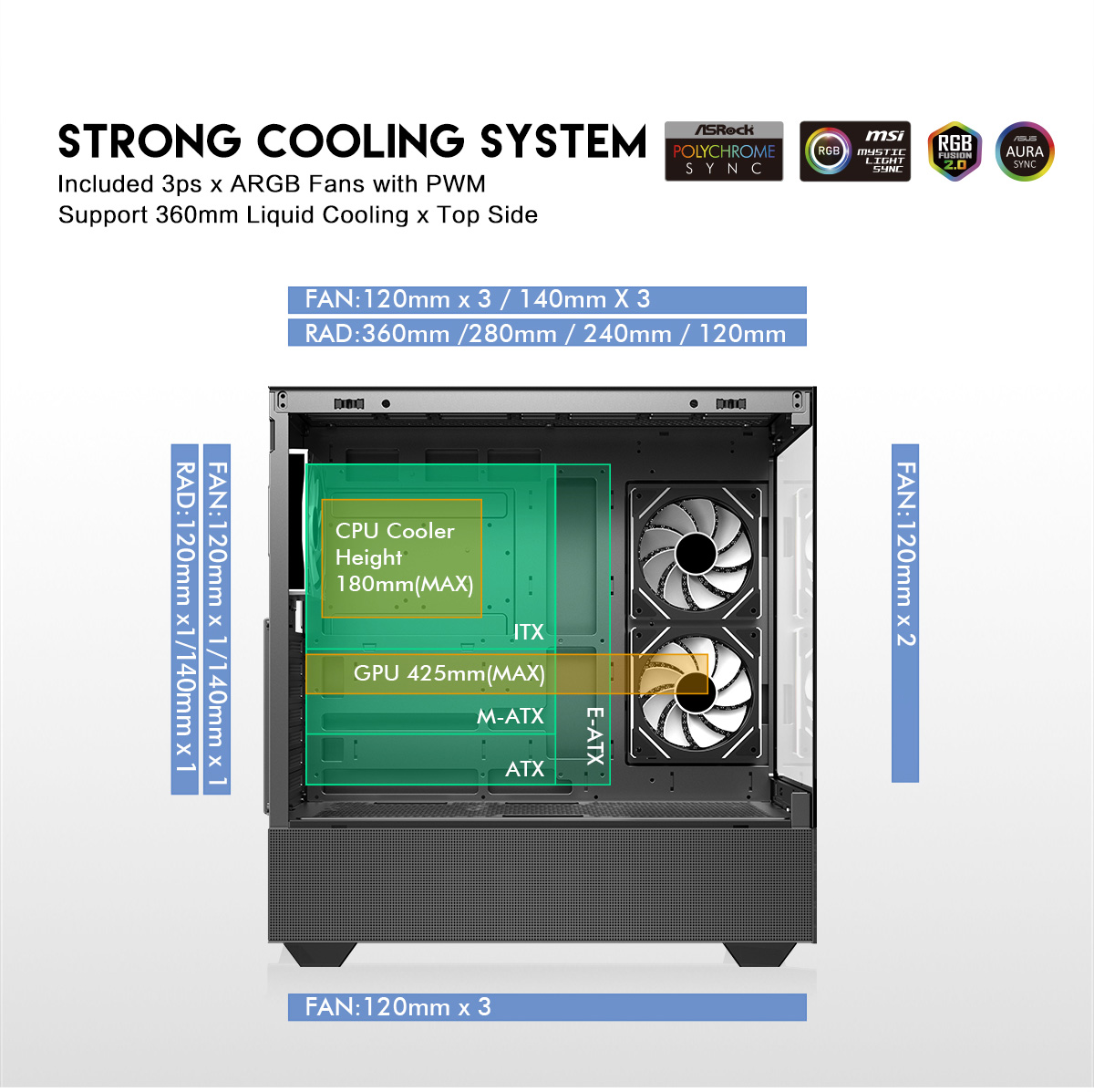 DIYPC ARGB-N5-BK Black USB3.0 / Type C ATX Mid Tower Gaming Computer